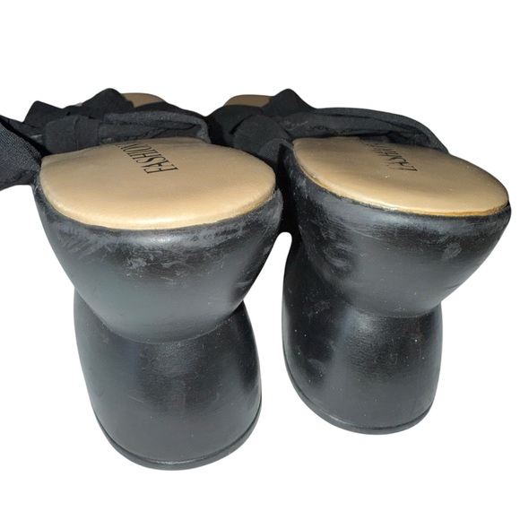 Fashion Bug Wedge Heel Slip On Sandal Black Size 9  3” Wedge Heel Stretch Straps - Picture 6 of 6